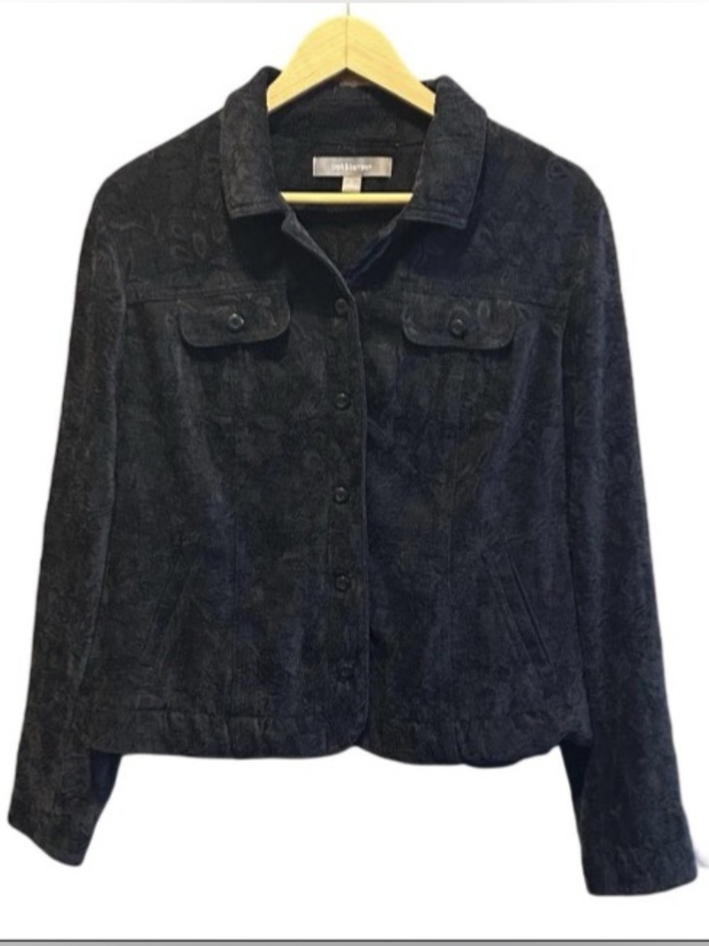 Croft & Barrow Button Down Jacket Black Damask Velvety Witchy Whimsigoth Large